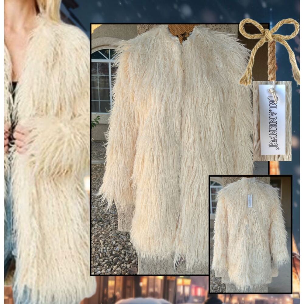 Blank NYC Natural Cream Monogolian Faux Fur Coat Size: XS